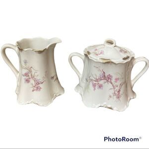 Warwick White Pink Green Flowers Sugar & Creamer Bowl Set